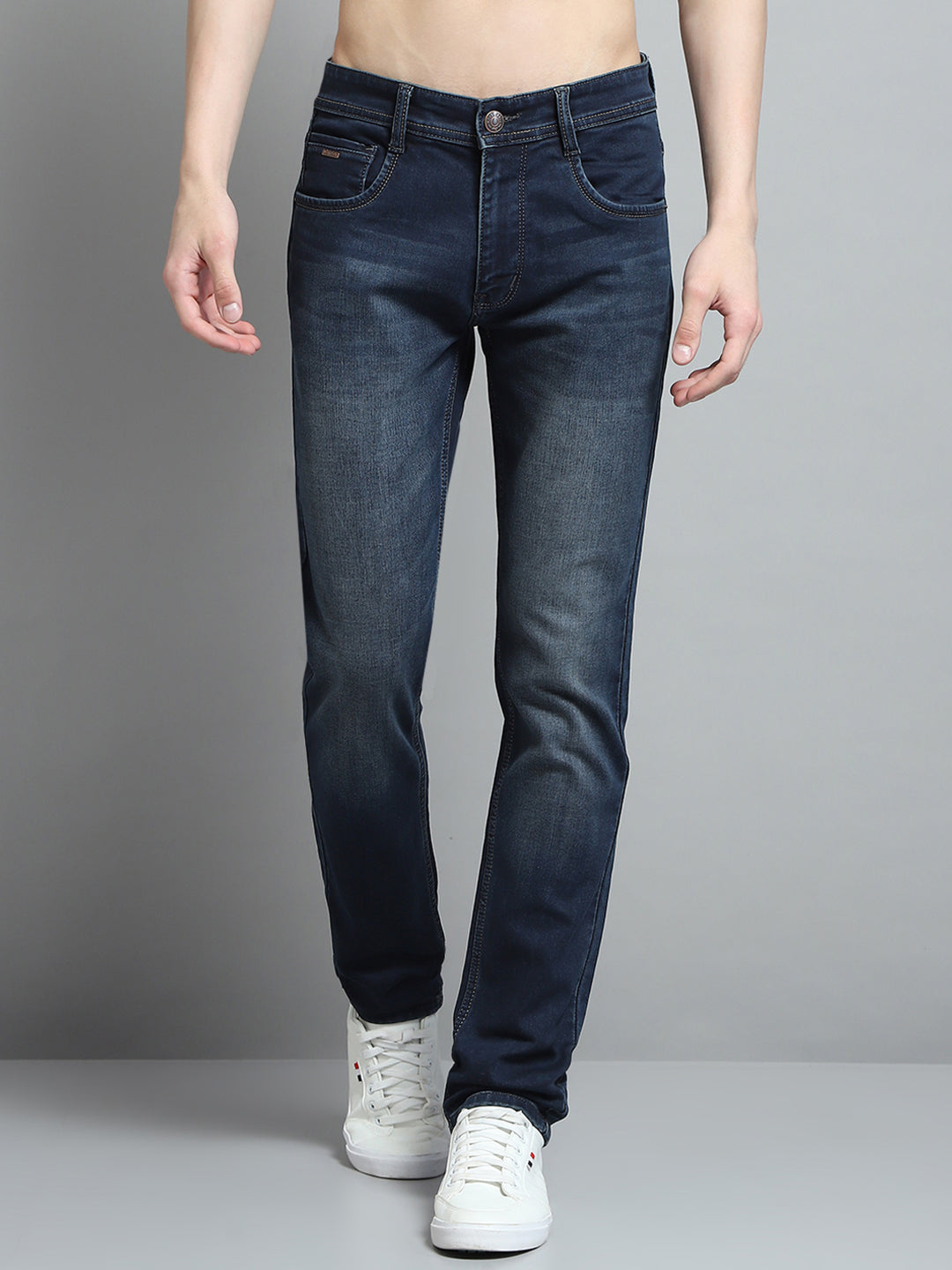Men Blue Solid Narrow Fit Denim