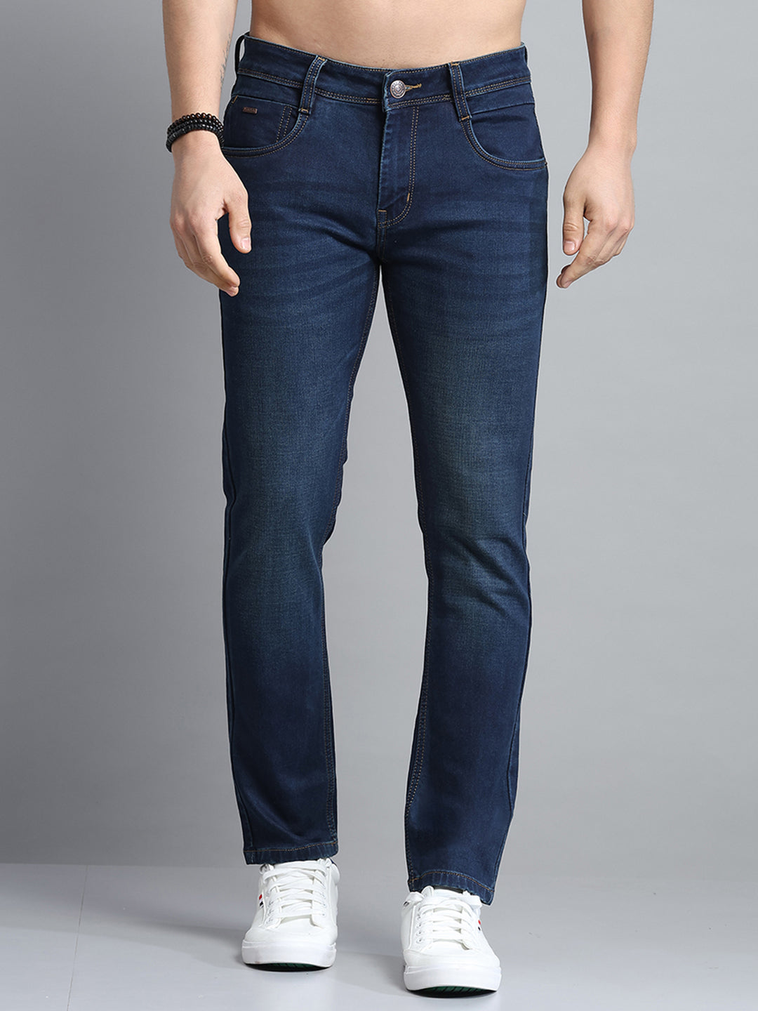 Men Blue Solid Ankle Length Denim
