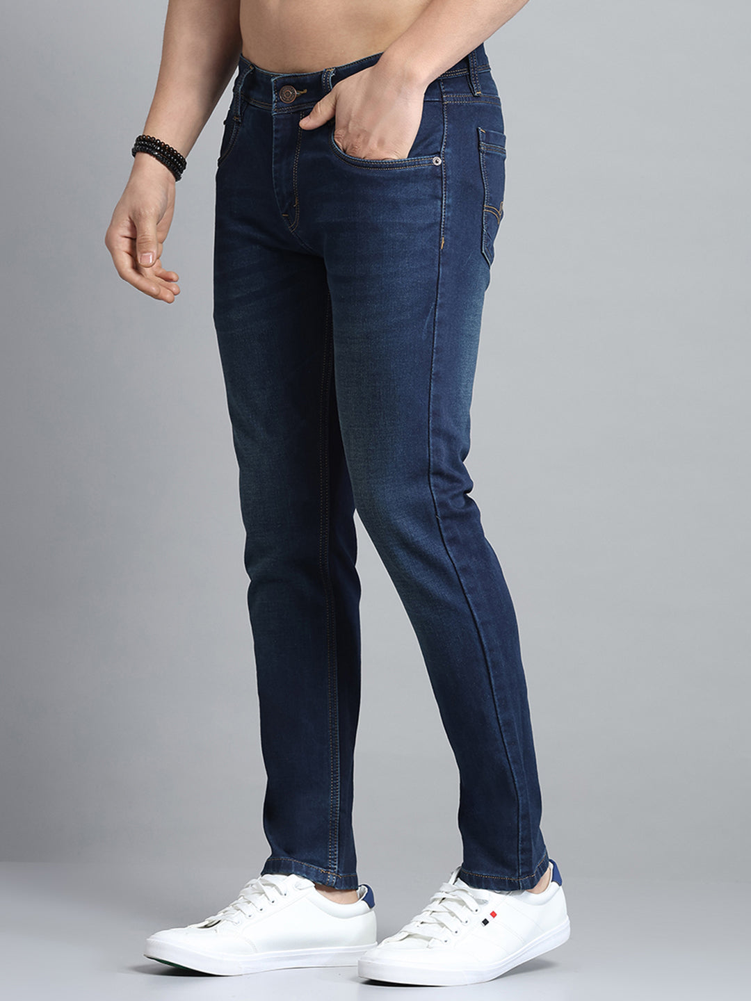 Men Blue Solid Ankle Length Denim