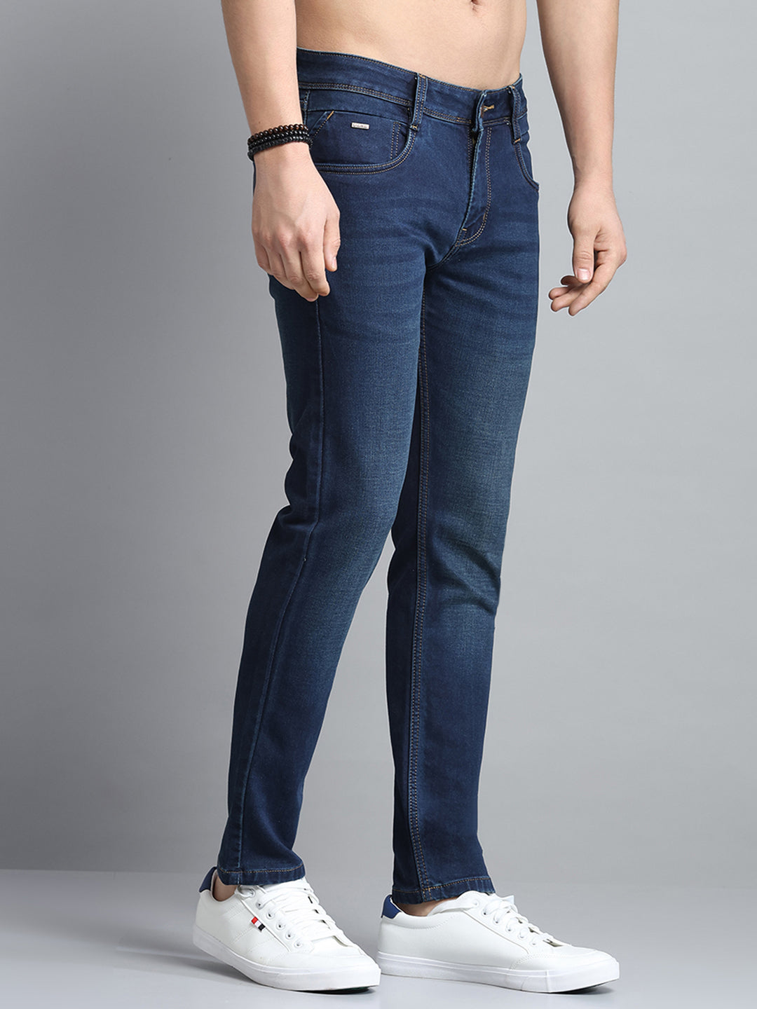 Men Blue Solid Ankle Length Denim