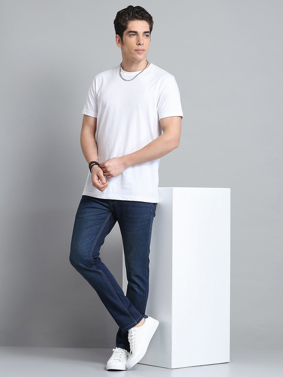 Men Blue Solid Ankle Length Denim