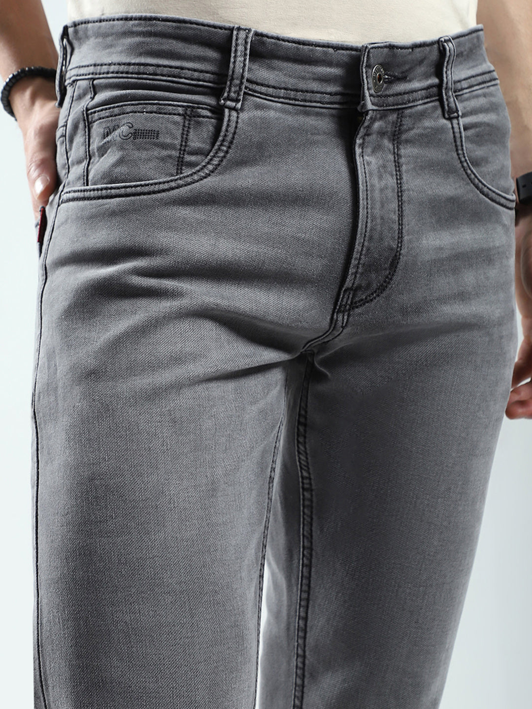 Men Grey Solid Ankle Length Denim