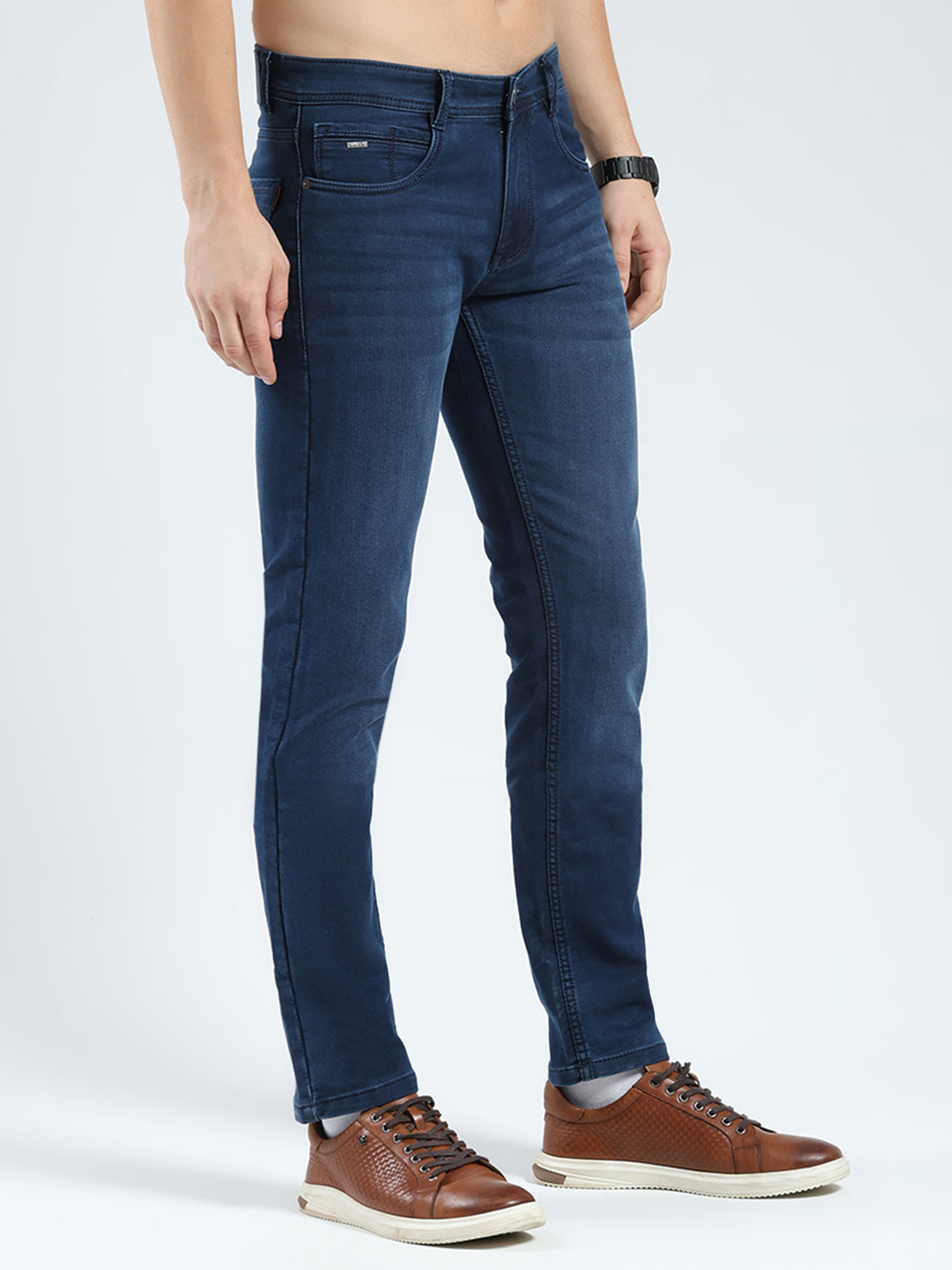 Men Blue Solid Narrow Fit Denim