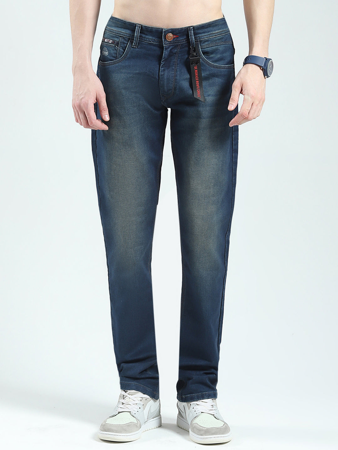 Men Blue Solid Straight Fit Denim