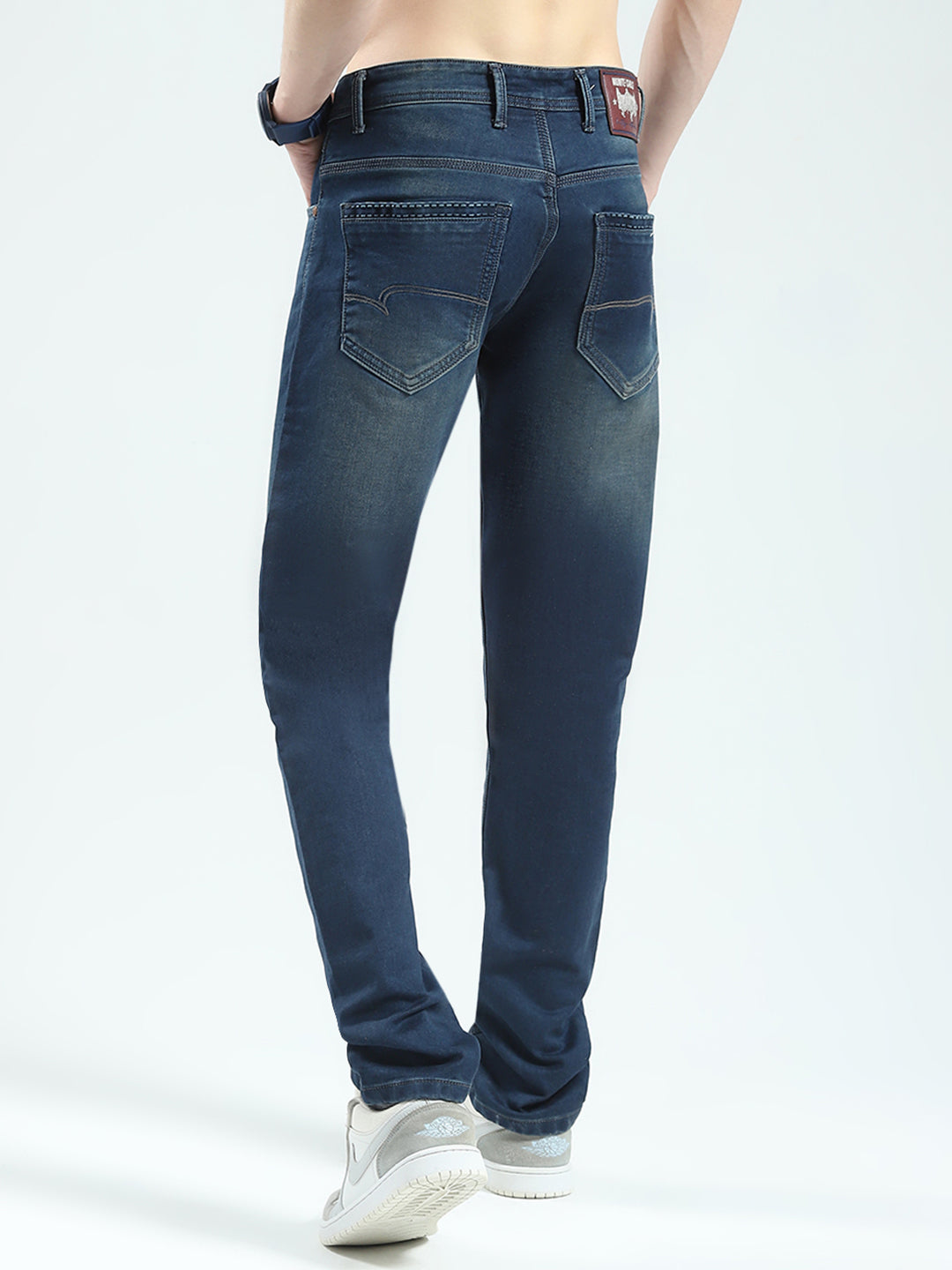 Men Blue Solid Straight Fit Denim