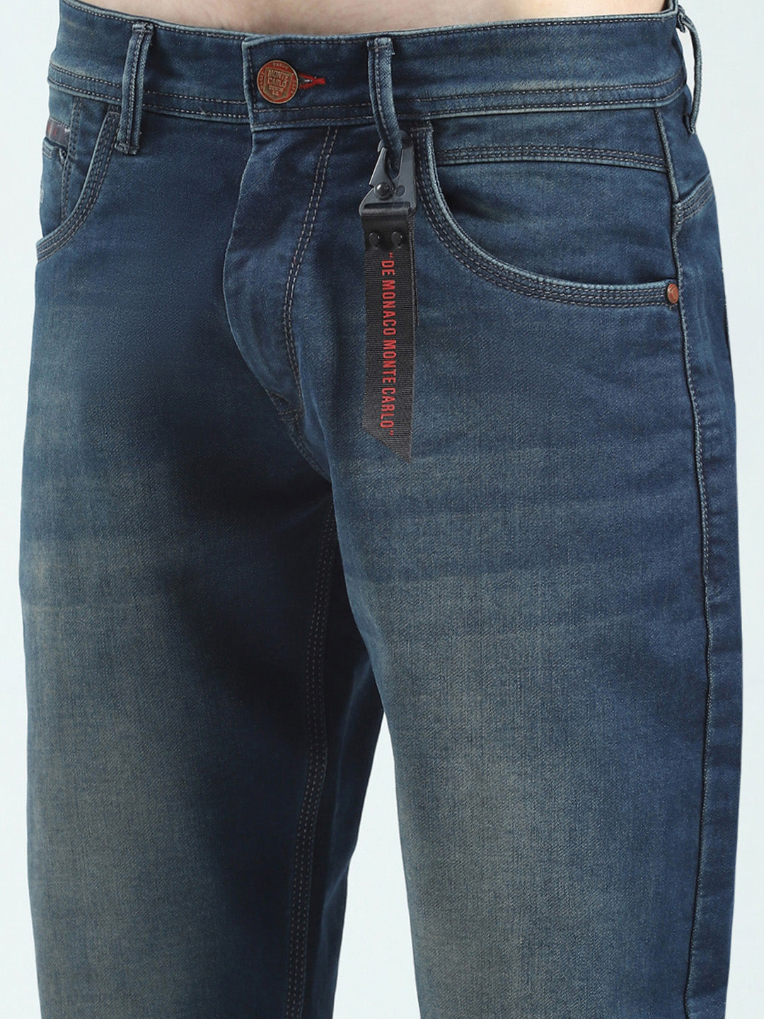 Men Blue Solid Straight Fit Denim