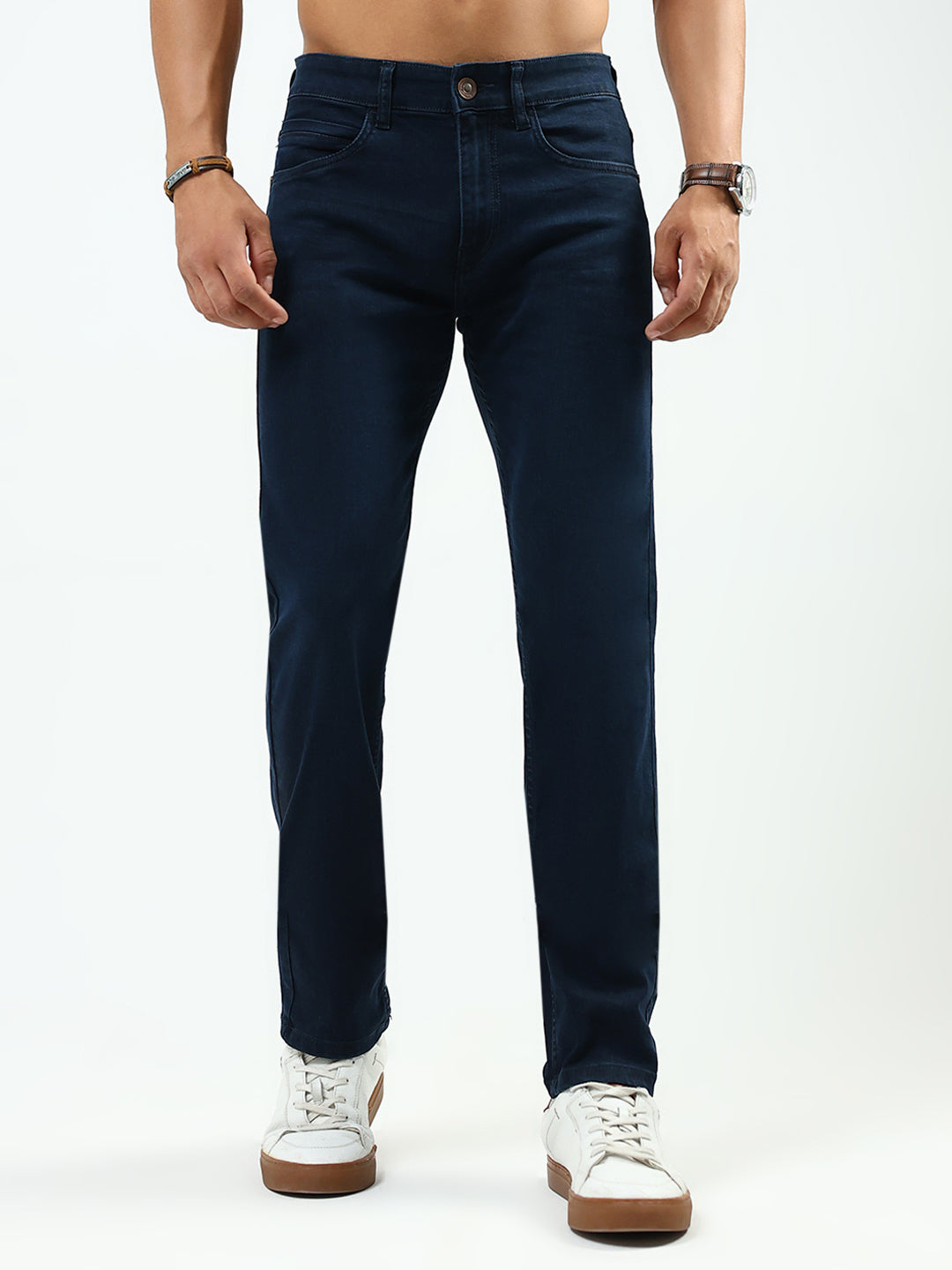 Men Blue Solid Narrow Fit Denim