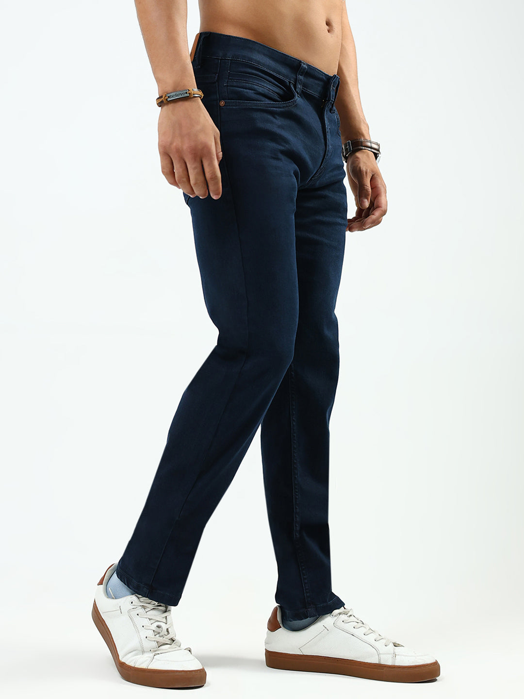 Men Blue Solid Narrow Fit Denim