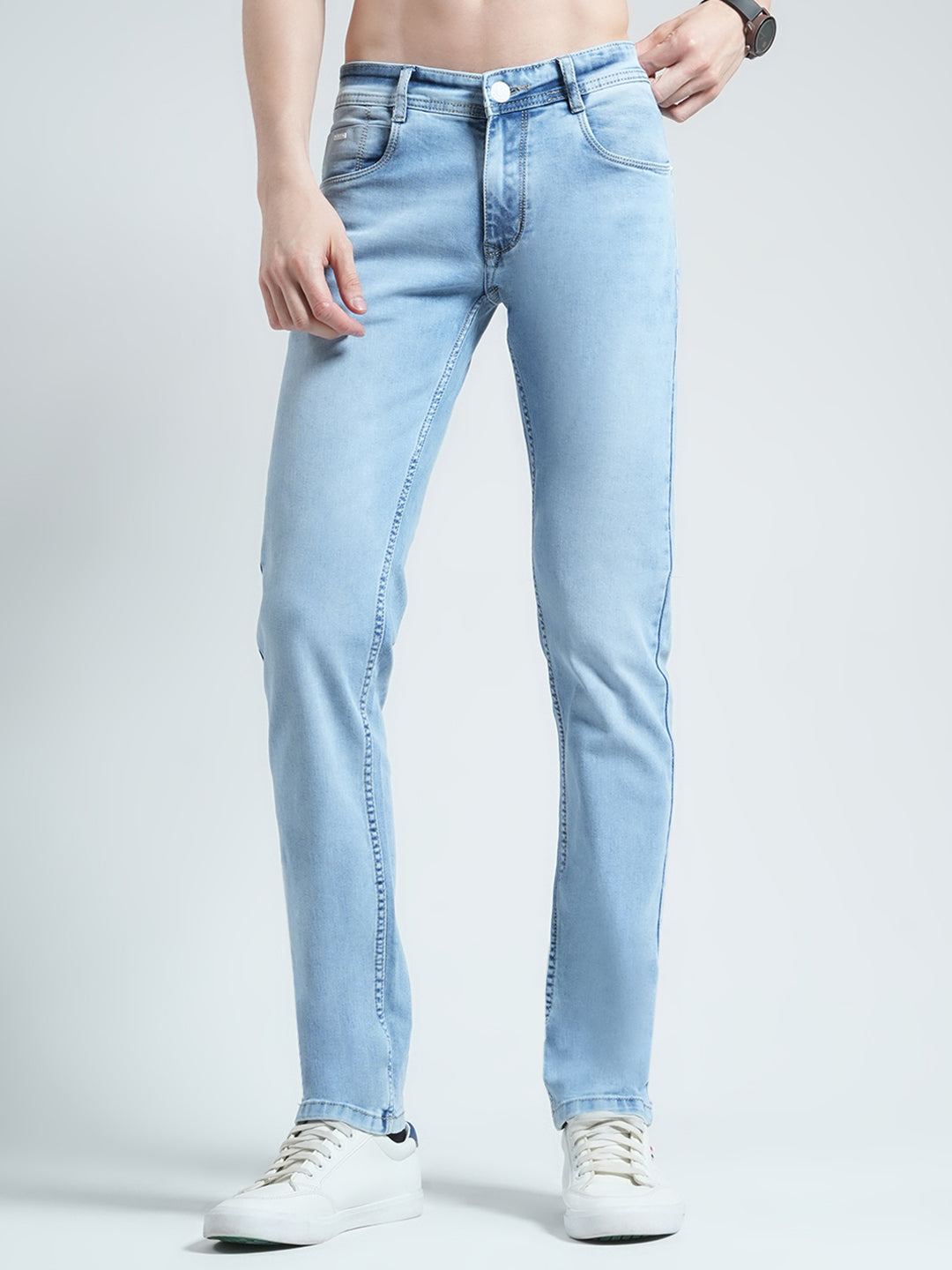 Men Blue Solid Narrow Fit Denim