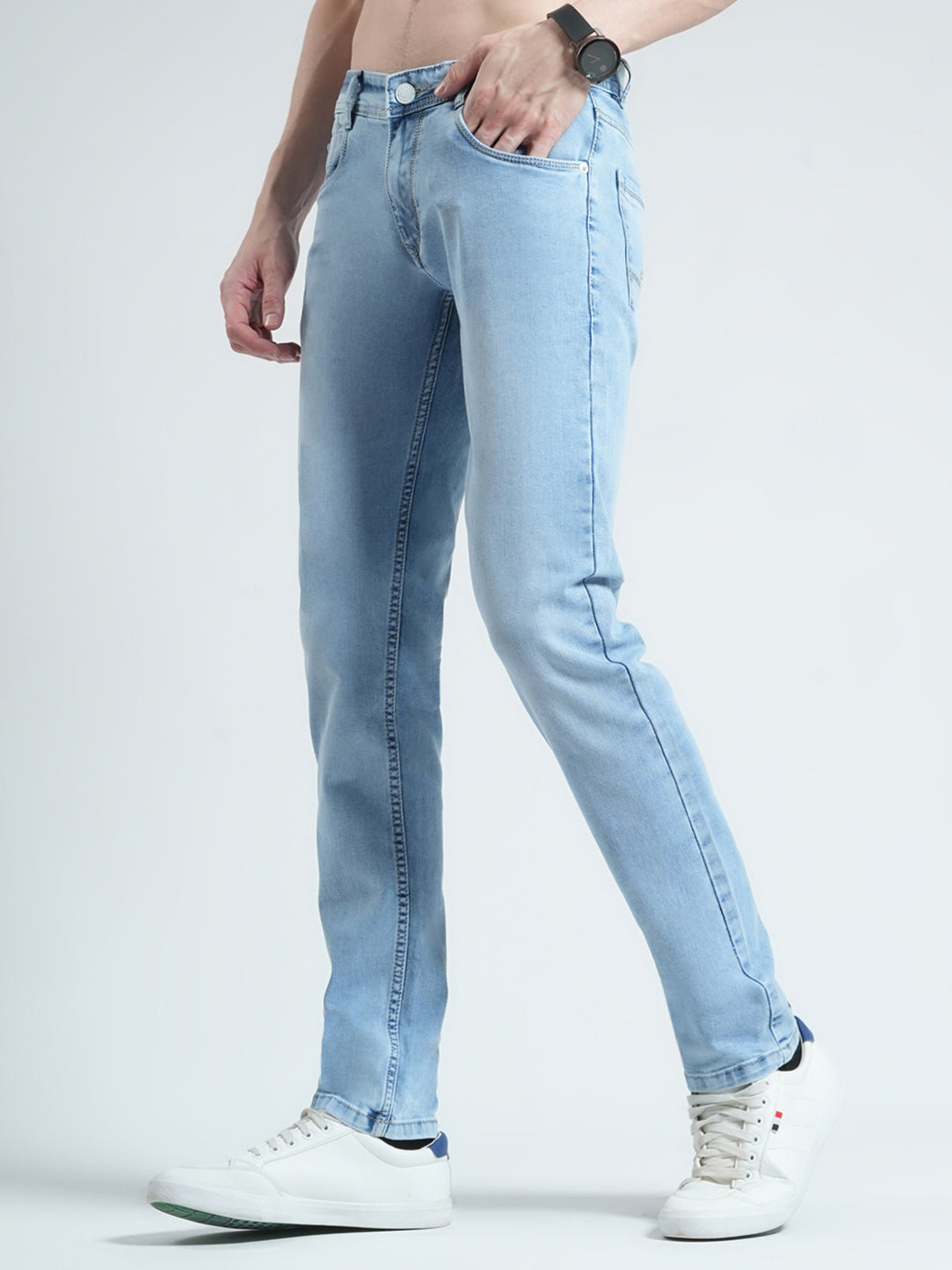 Men Blue Solid Narrow Fit Denim