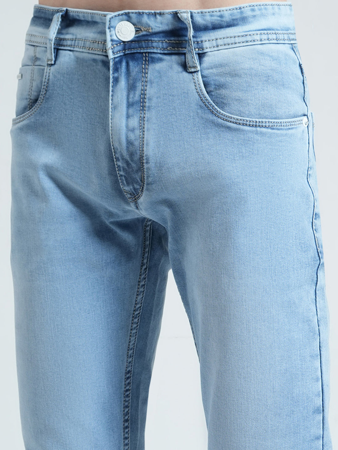 Men Blue Solid Narrow Fit Denim