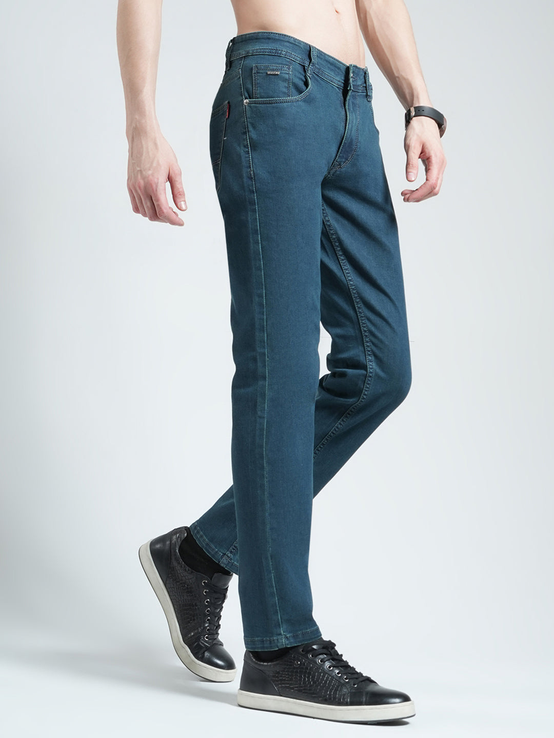 Men Green Solid Narrow Fit Denim