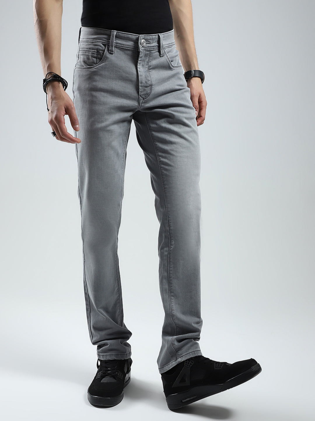 Men Grey Solid Narrow Fit Denim