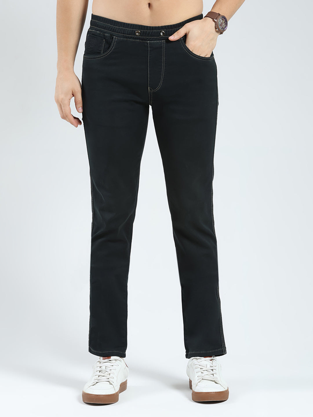 Men Black Solid Slim Fit Denim