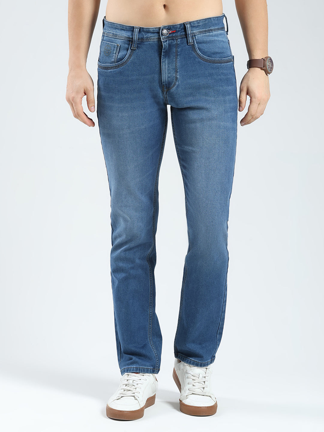 Men Blue Solid Narrow Fit Denim