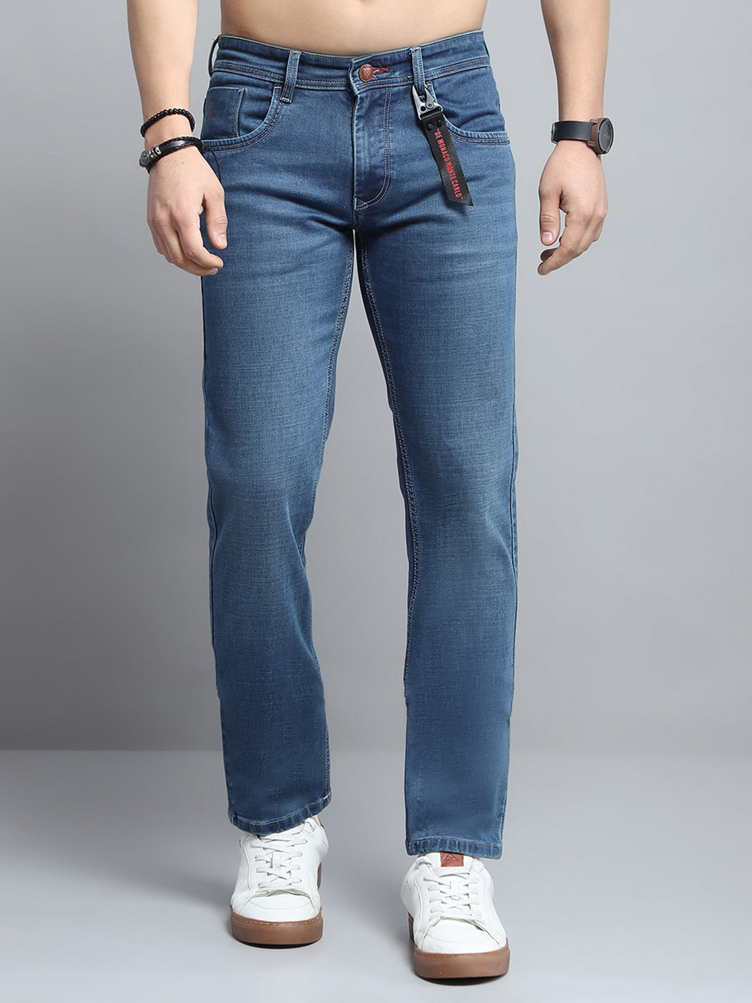 Men Blue Solid Narrow Fit Denim