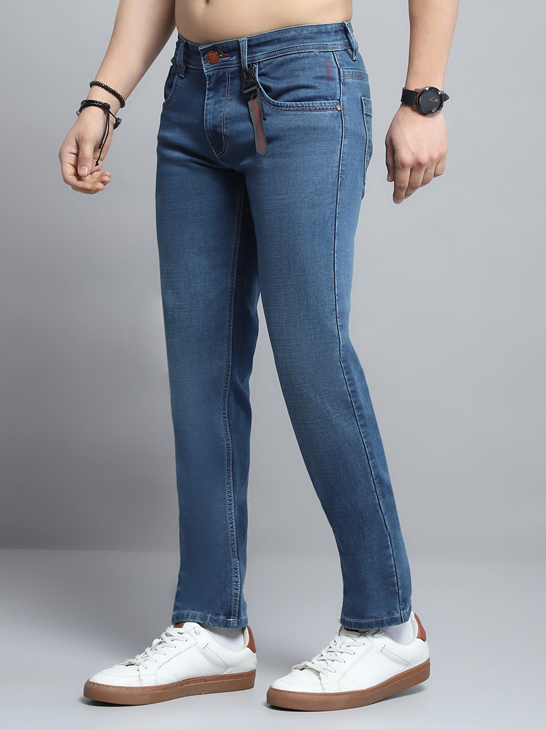 Men Blue Solid Narrow Fit Denim