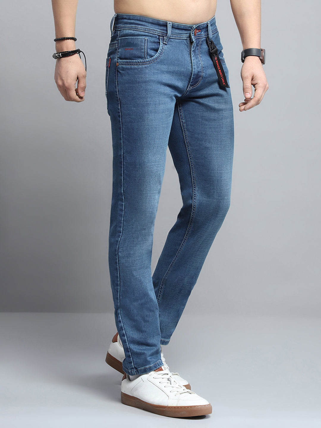 Men Blue Solid Narrow Fit Denim