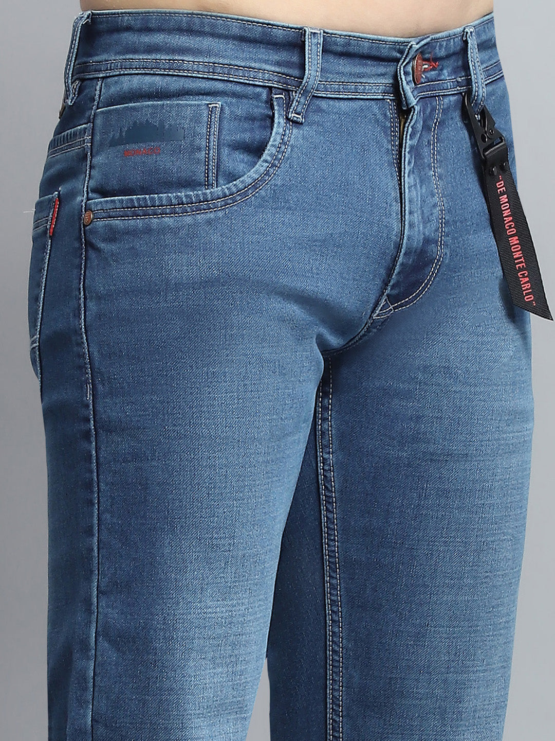 Men Blue Solid Narrow Fit Denim