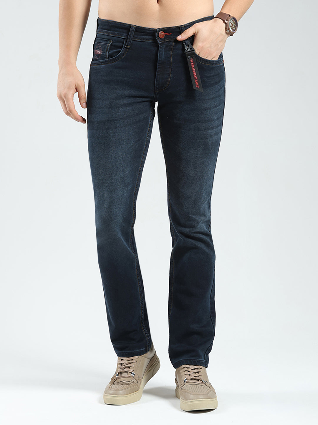 Men Blue Solid Narrow Fit Denim