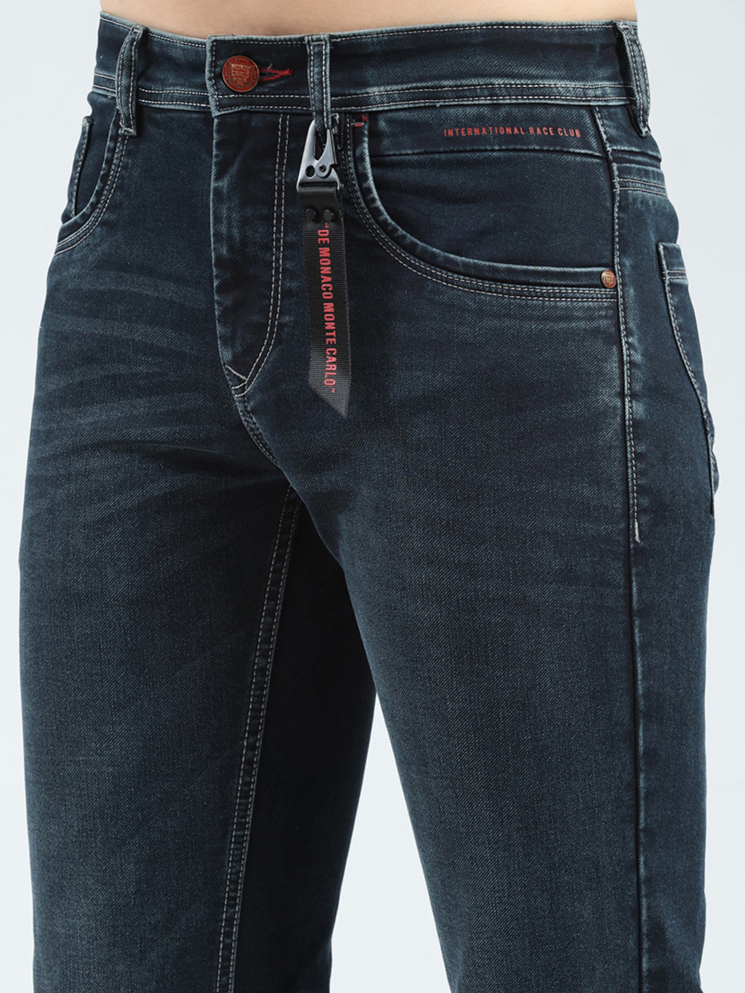 Men Green Solid Narrow Fit Denim