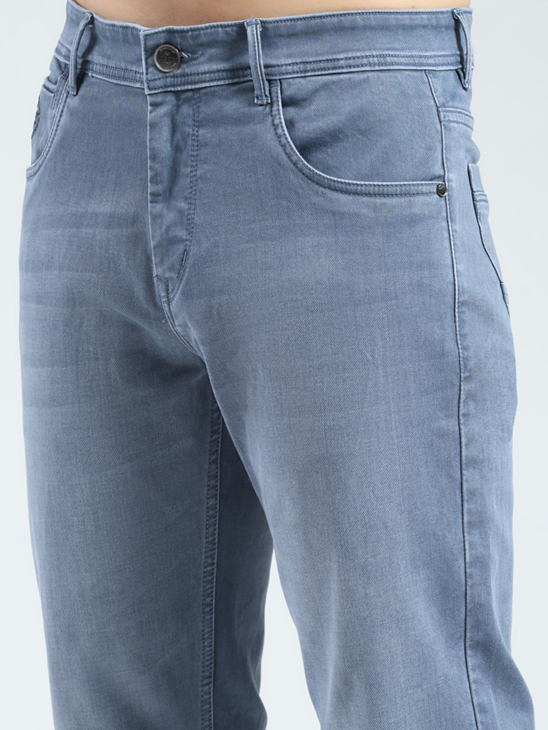 Men Grey Solid Straight Fit Denim