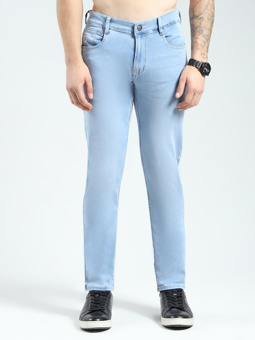 Men Blue Solid Skinny Fit Denim