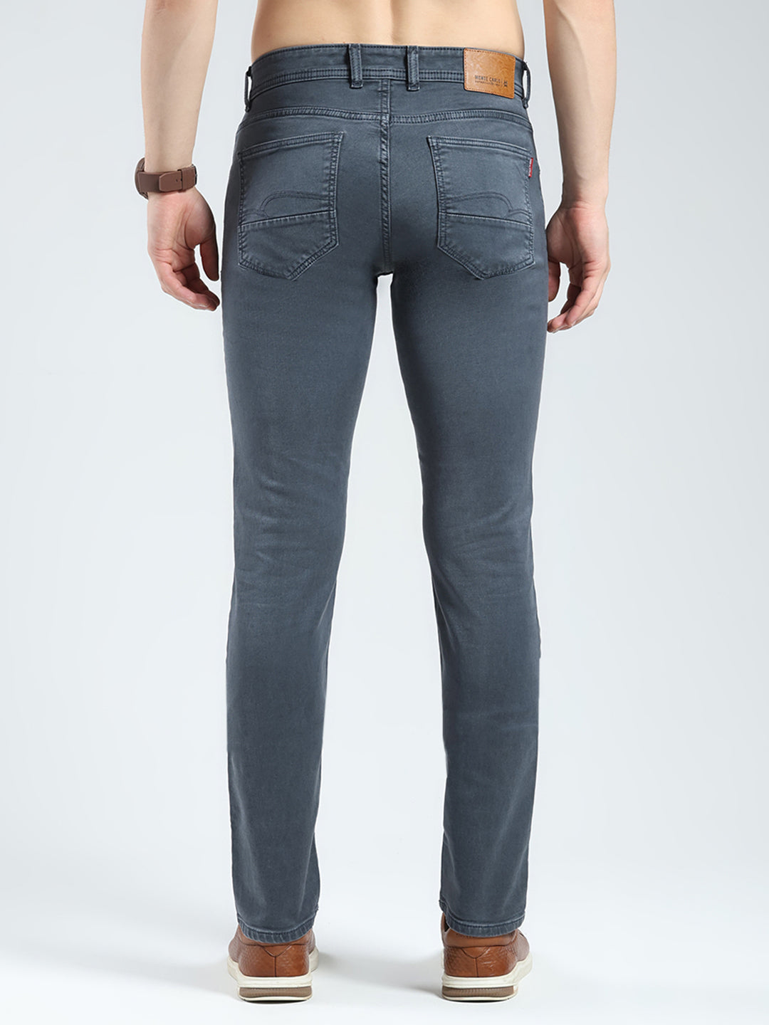 Men Grey Solid Narrow Fit Denim