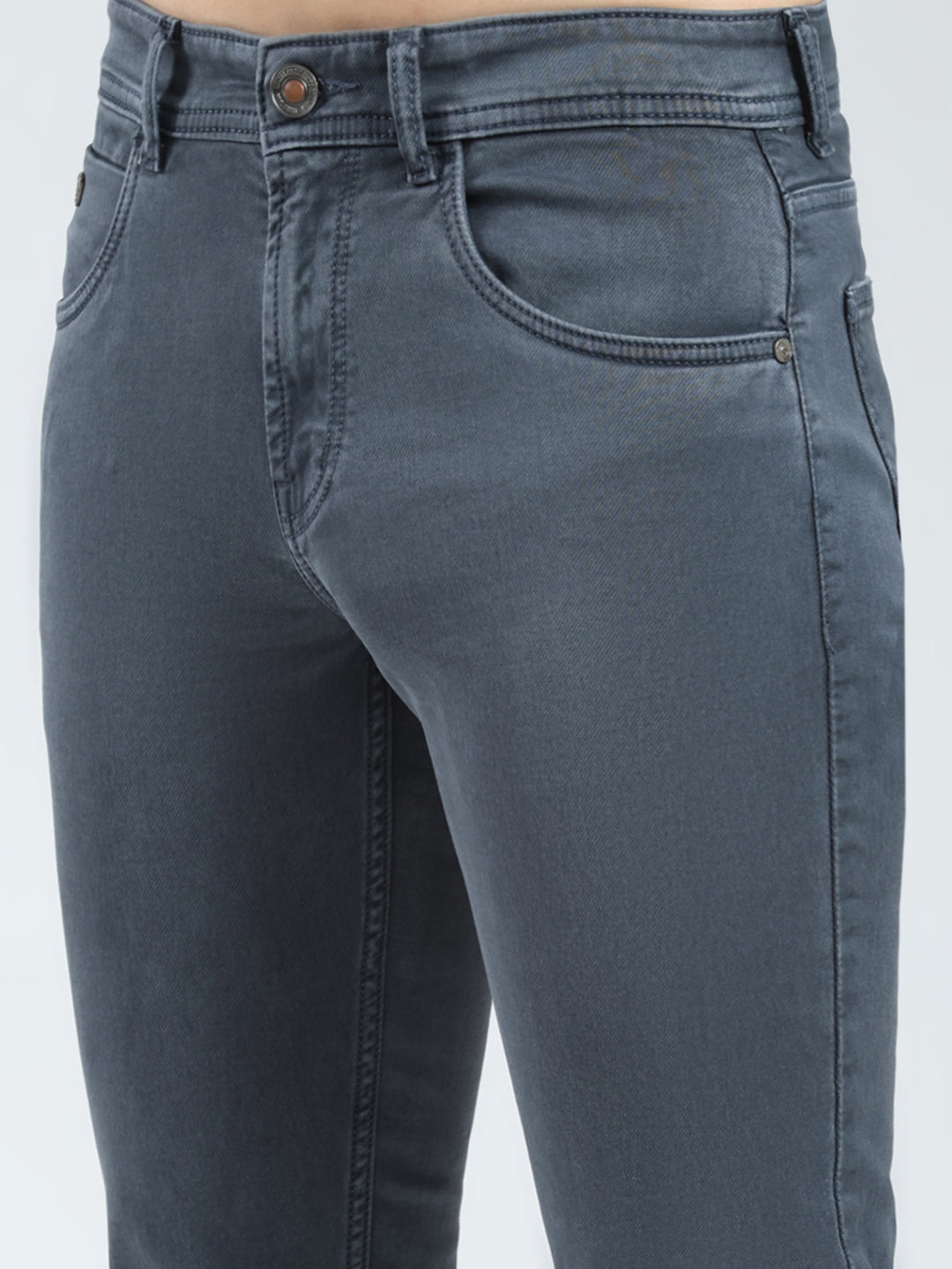 Men Grey Solid Narrow Fit Denim