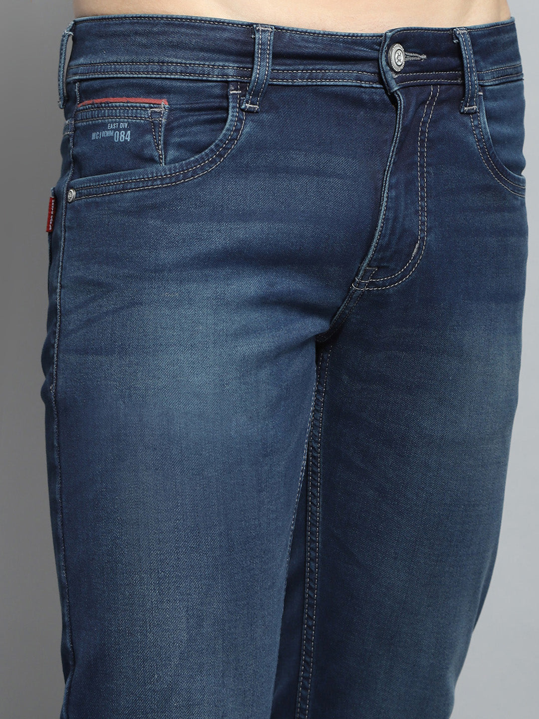 Men Blue Solid Narrow Fit Denim