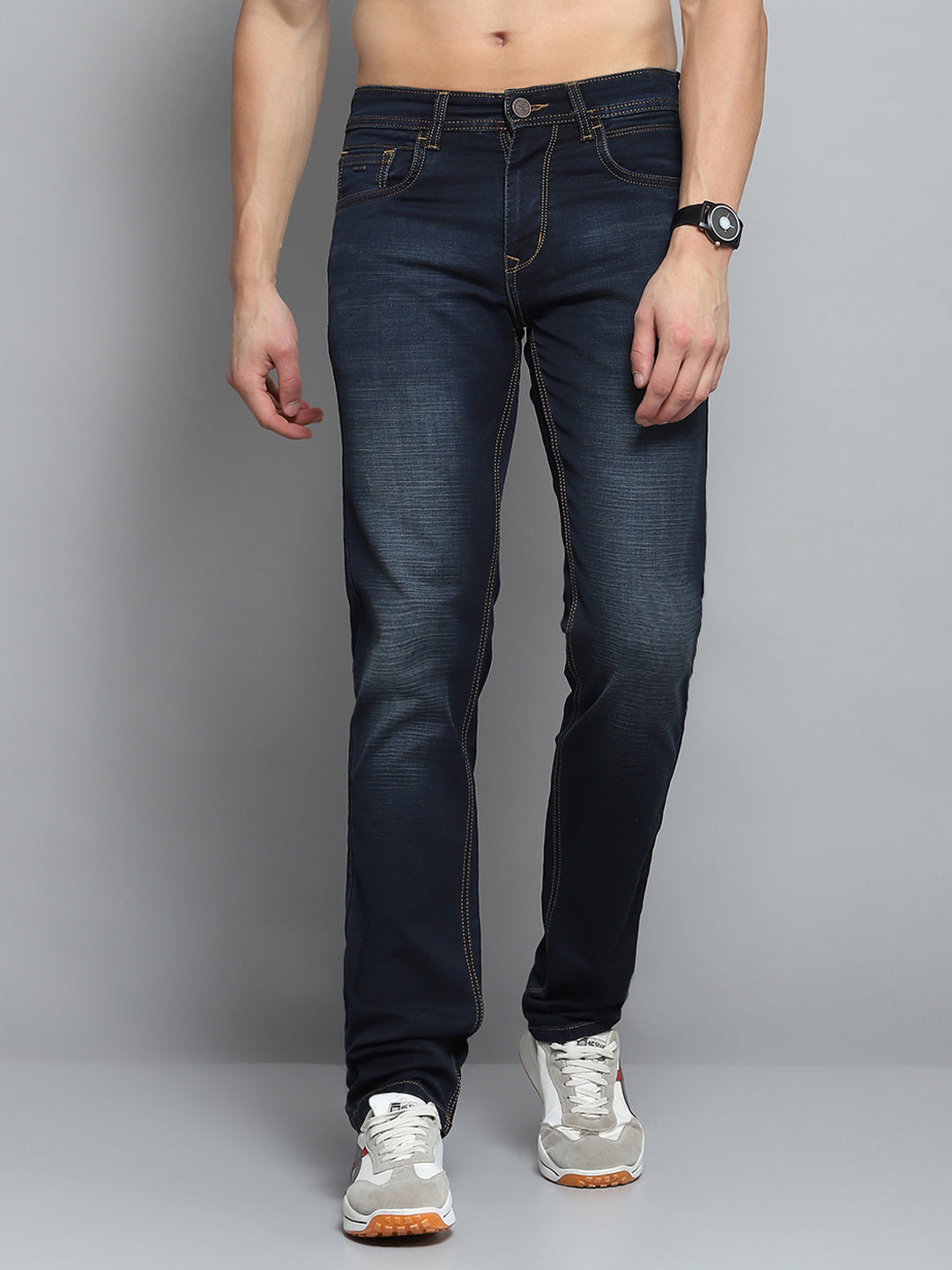 Men Blue Solid Narrow Fit Denim - Main Image
