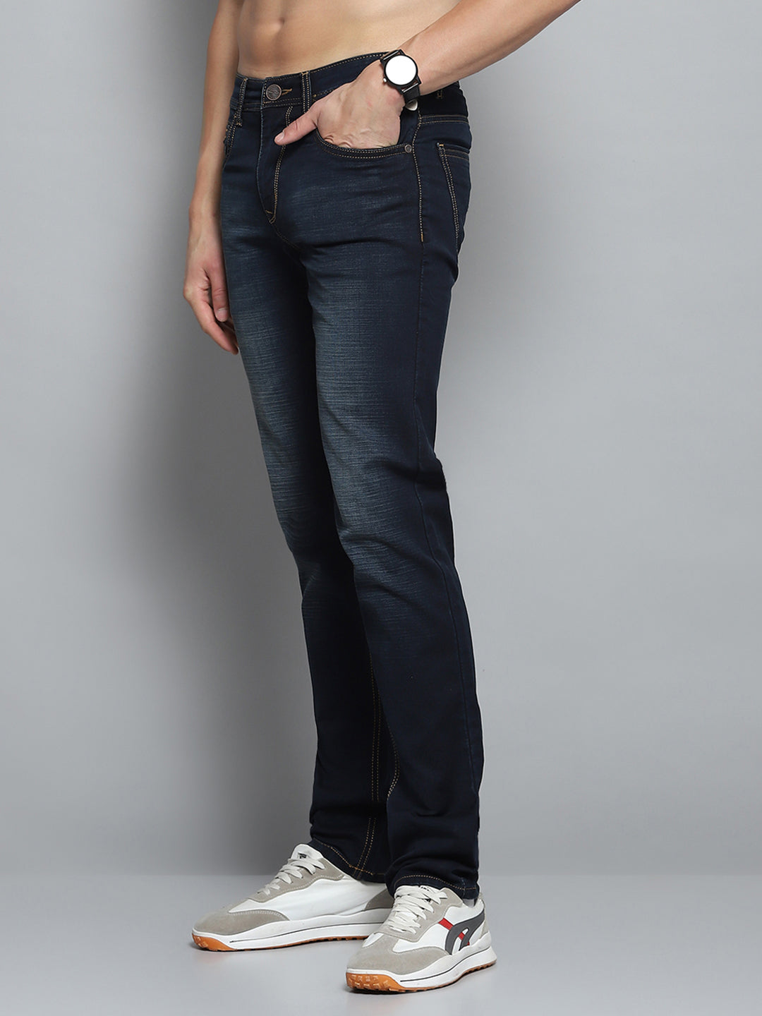 Men Blue Solid Narrow Fit Denim