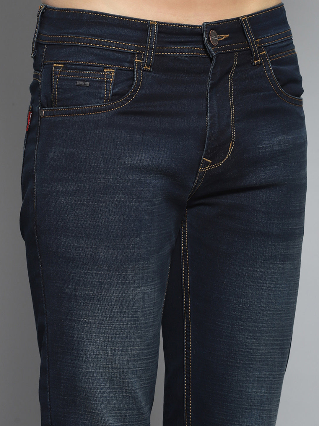 Men Blue Solid Narrow Fit Denim