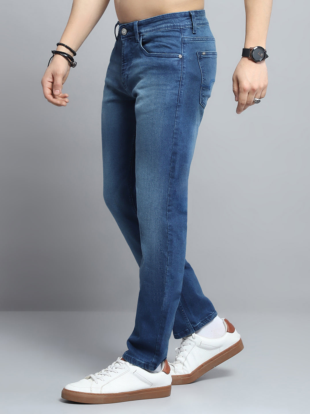 Men Blue Solid Narrow Fit Denim