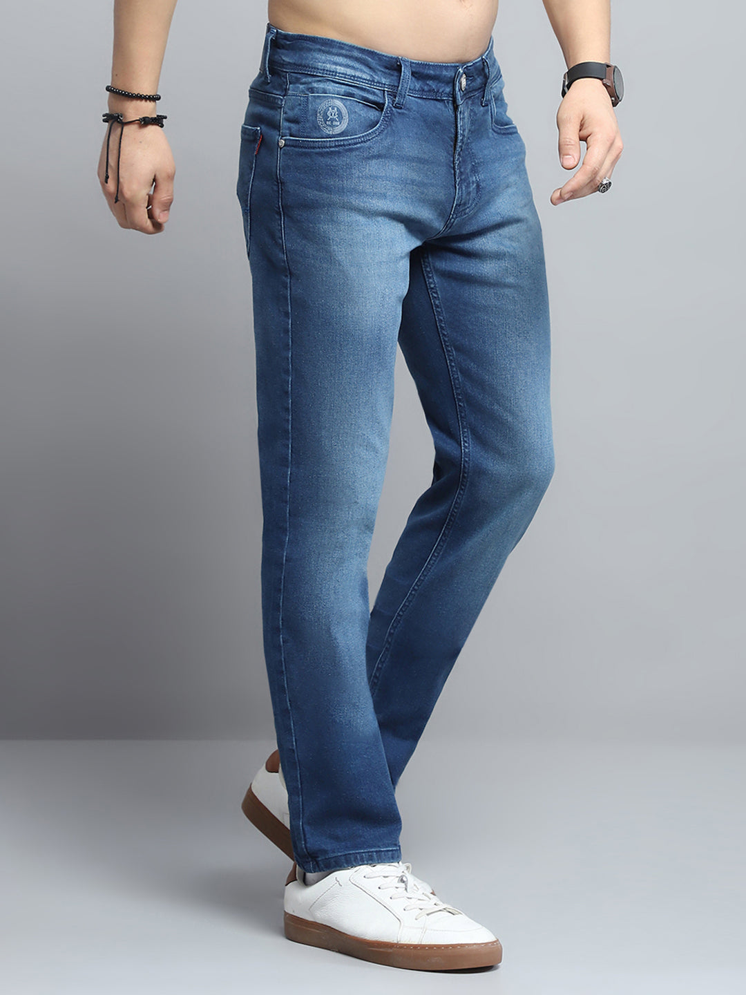 Men Blue Solid Narrow Fit Denim