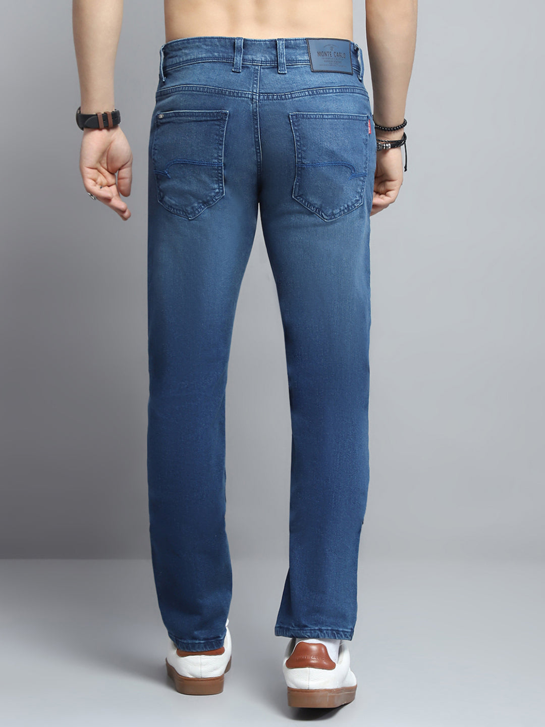 Men Blue Solid Narrow Fit Denim