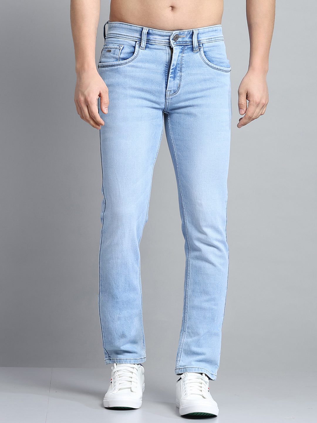 Men Blue Solid Narrow Fit Denim