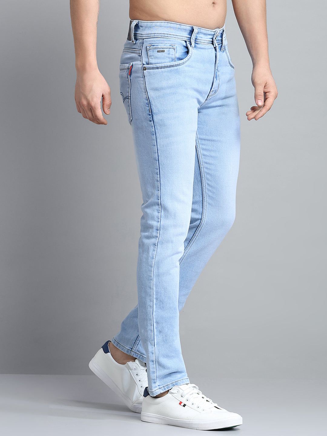 Men Blue Solid Narrow Fit Denim