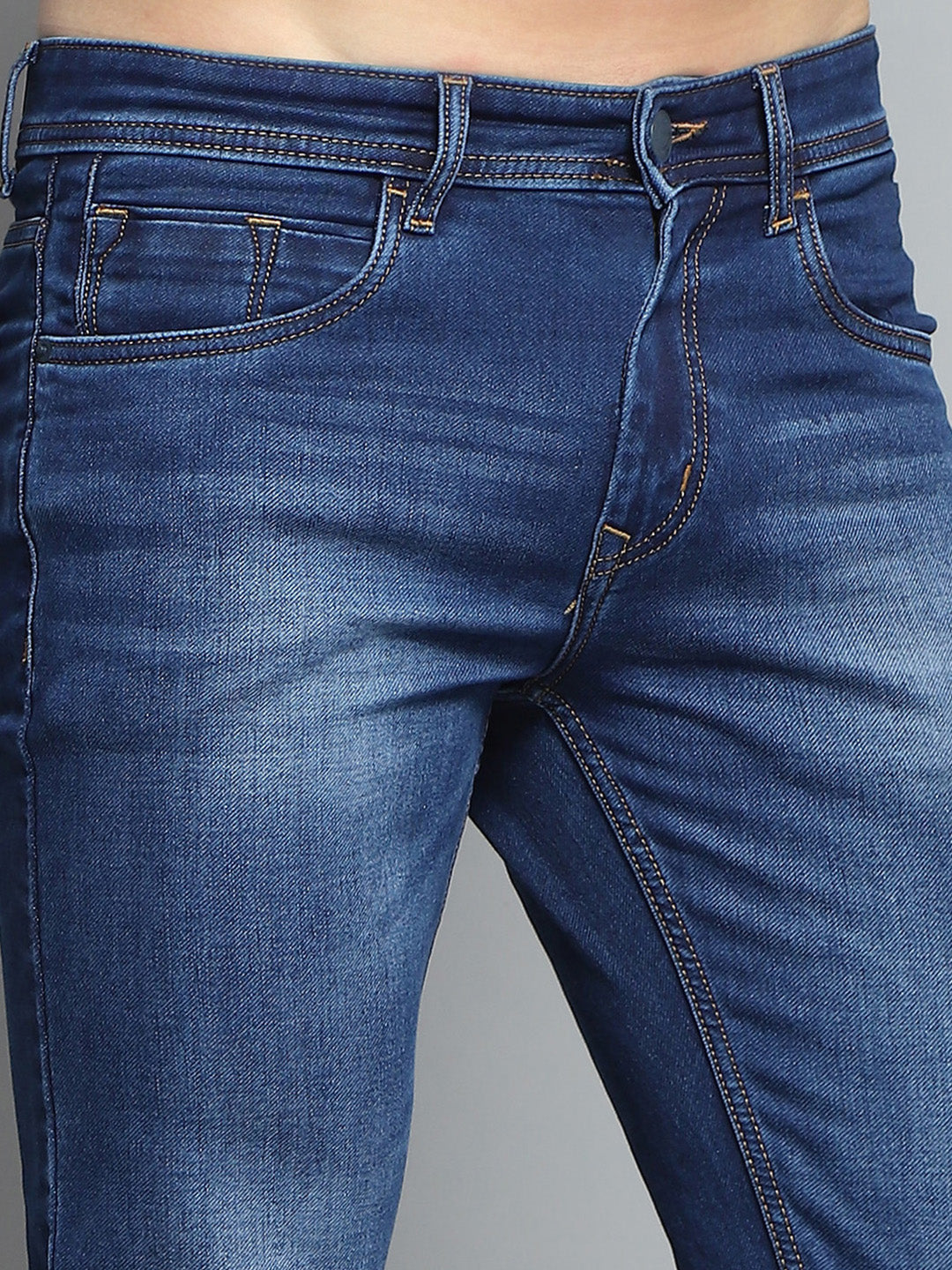 Men Blue Solid Narrow Fit Denim