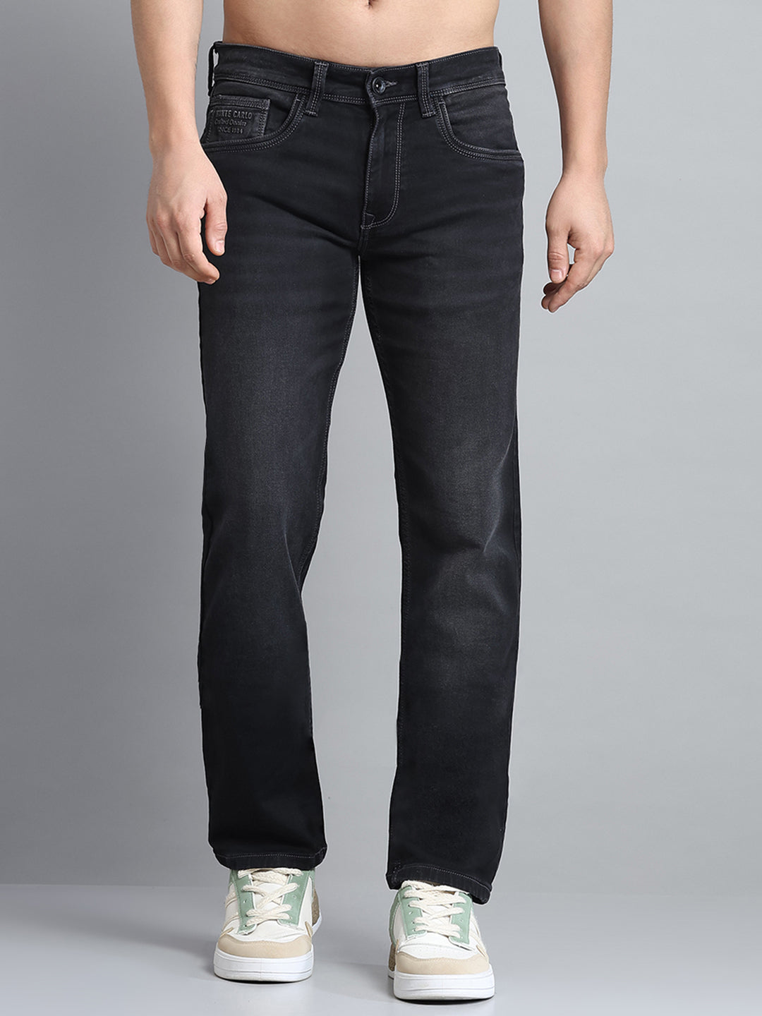 Men Grey Solid Narrow Fit Denim