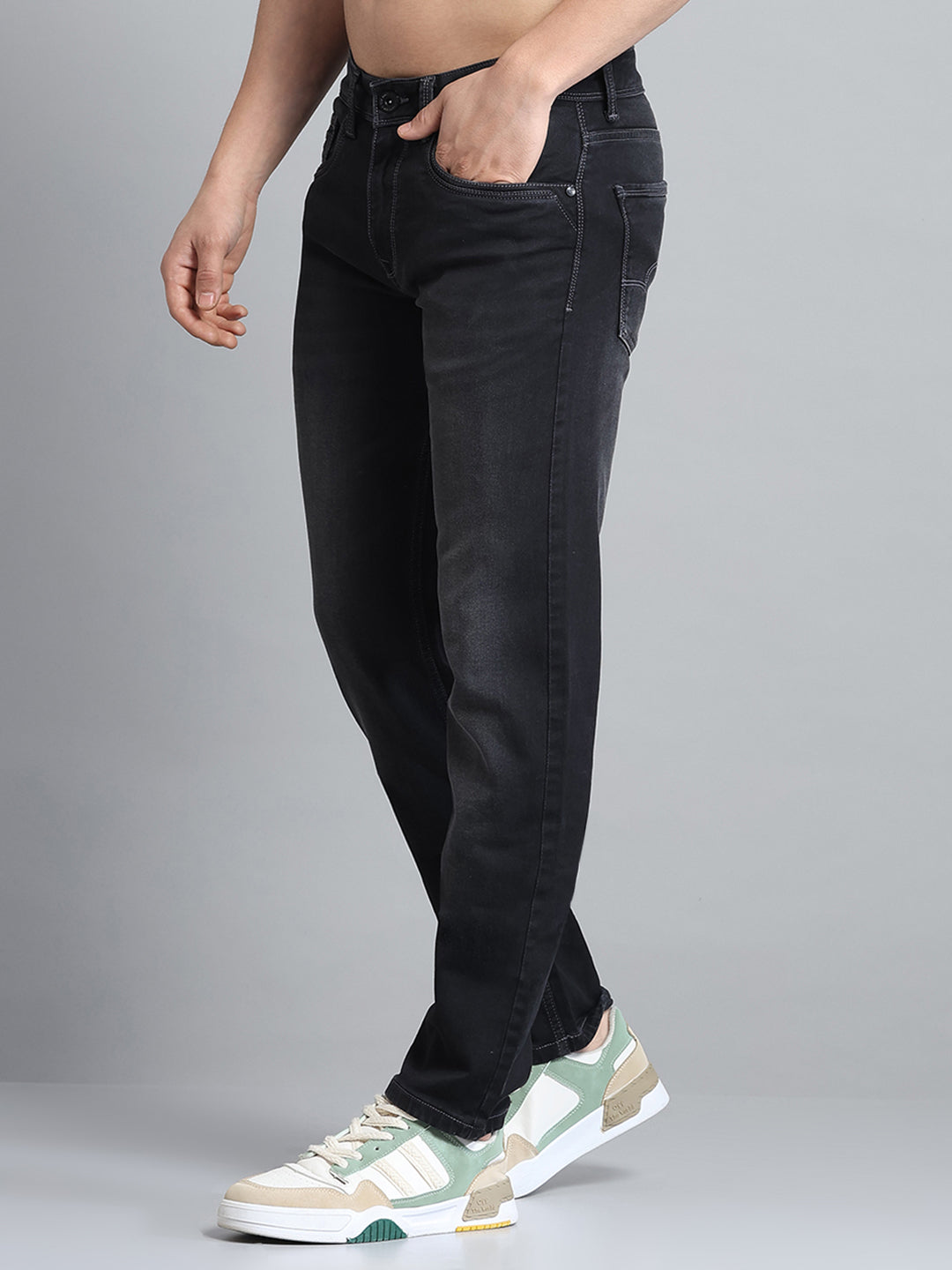 Men Grey Solid Narrow Fit Denim