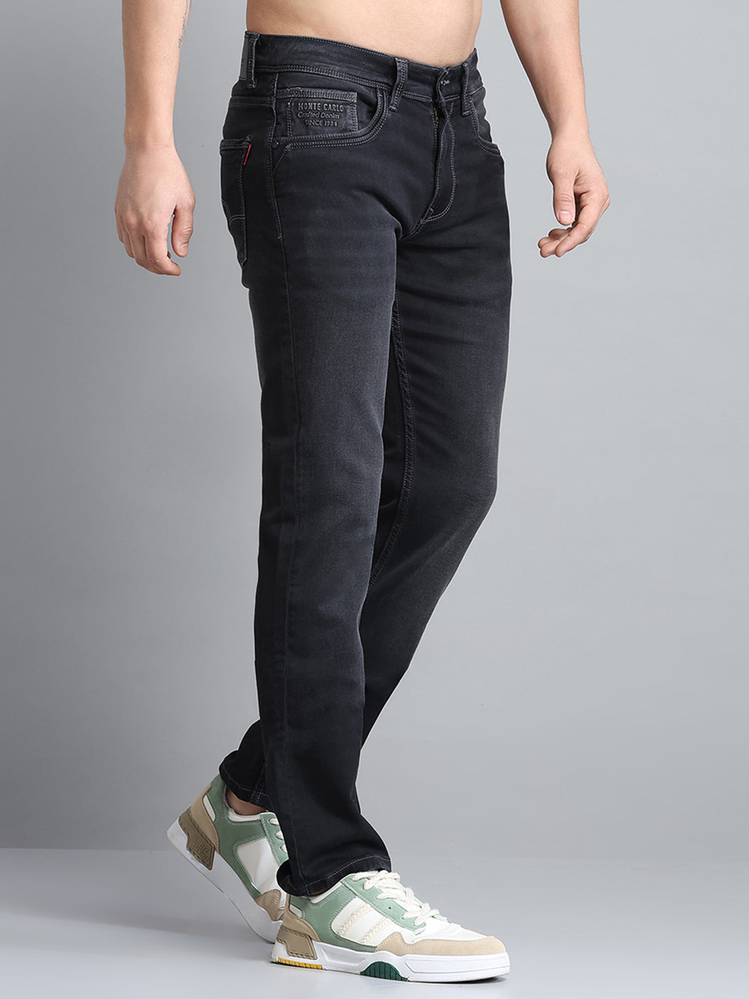 Men Grey Solid Narrow Fit Denim