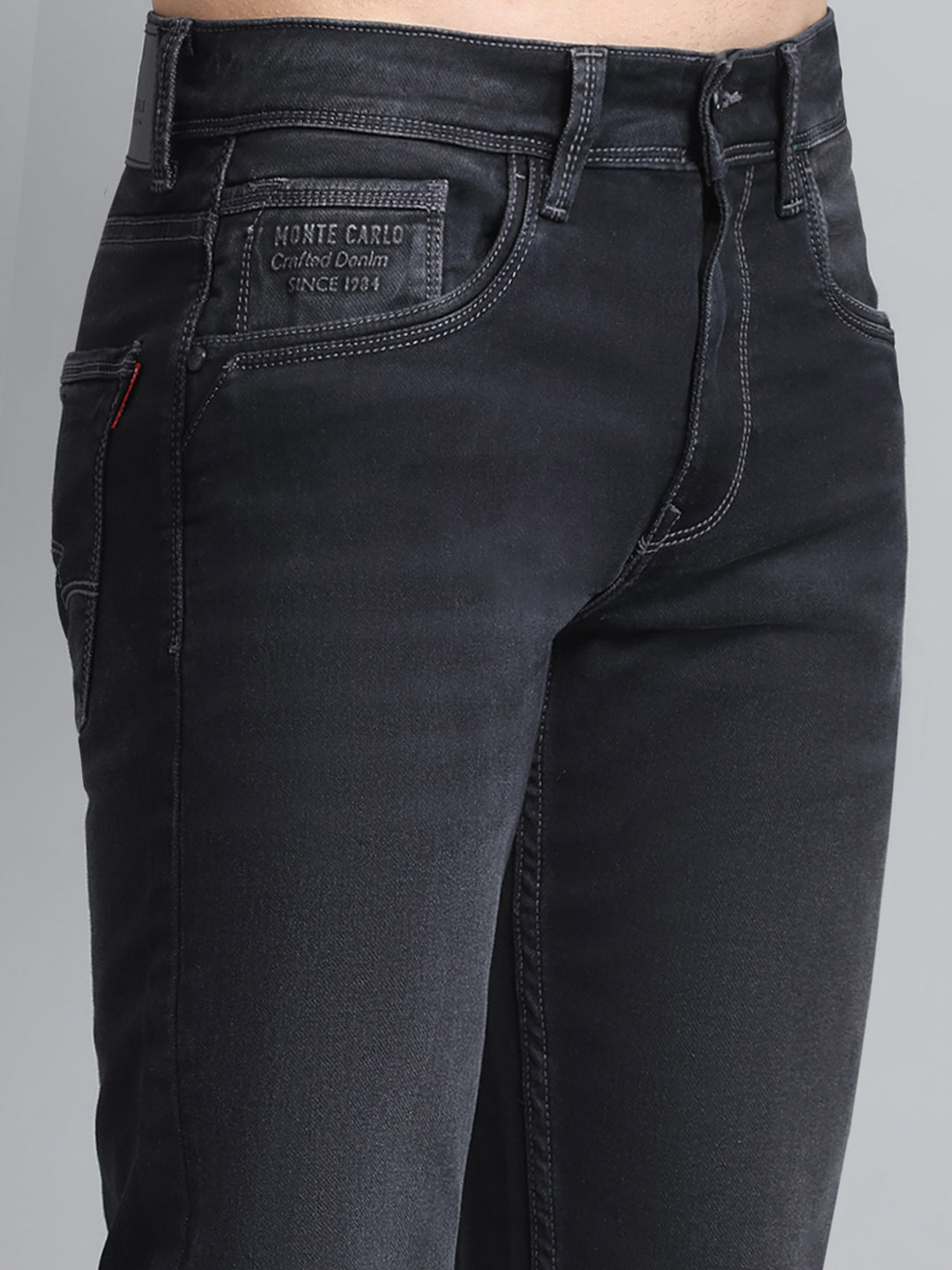 Men Grey Solid Narrow Fit Denim