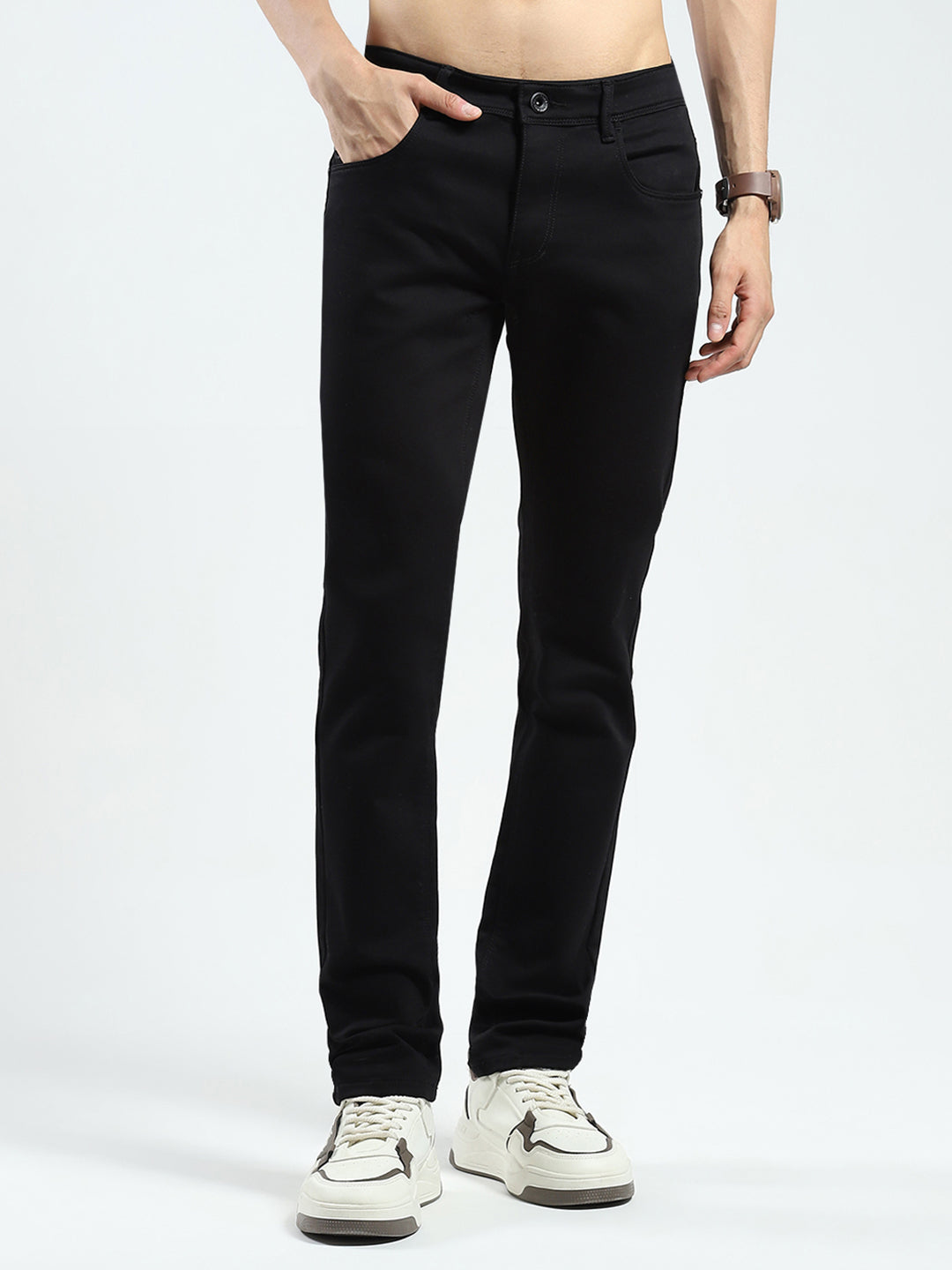 Men Black Solid Skinny Fit Denim