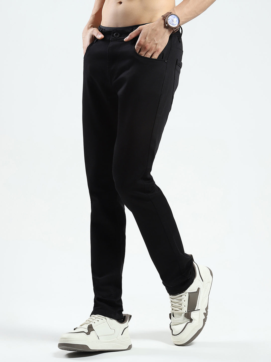 Men Black Solid Skinny Fit Denim