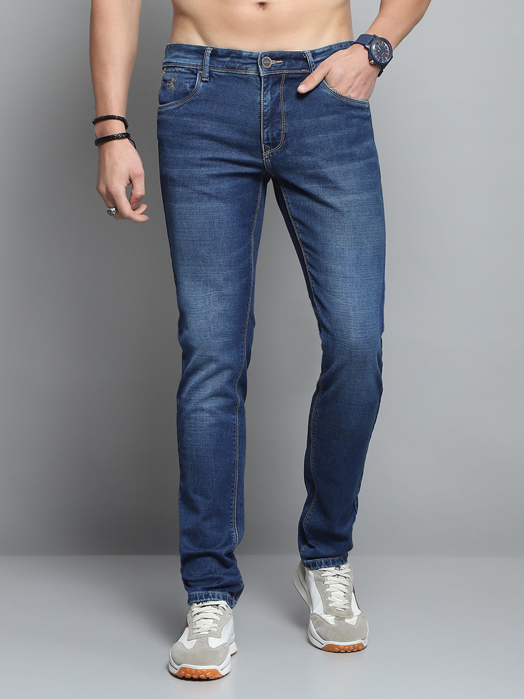 Men Blue Solid Skinny Fit Denim