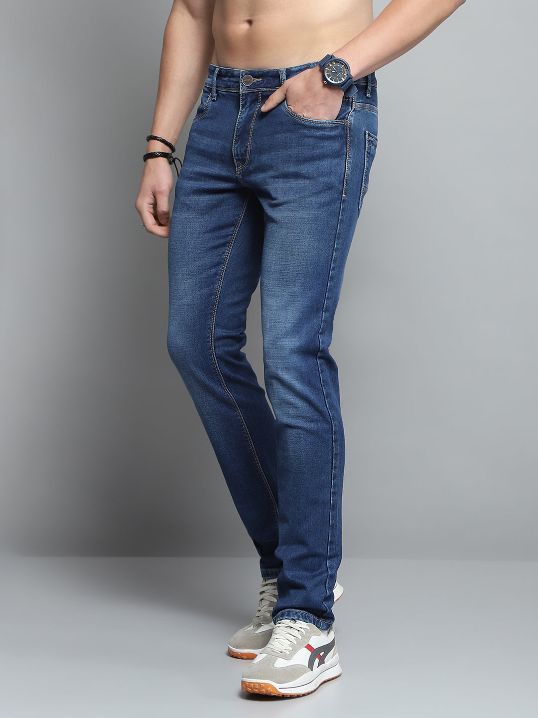 Men Blue Solid Skinny Fit Denim