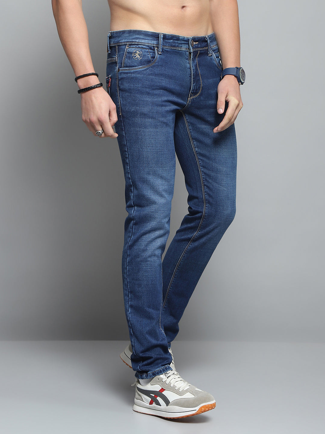 Men Blue Solid Skinny Fit Denim