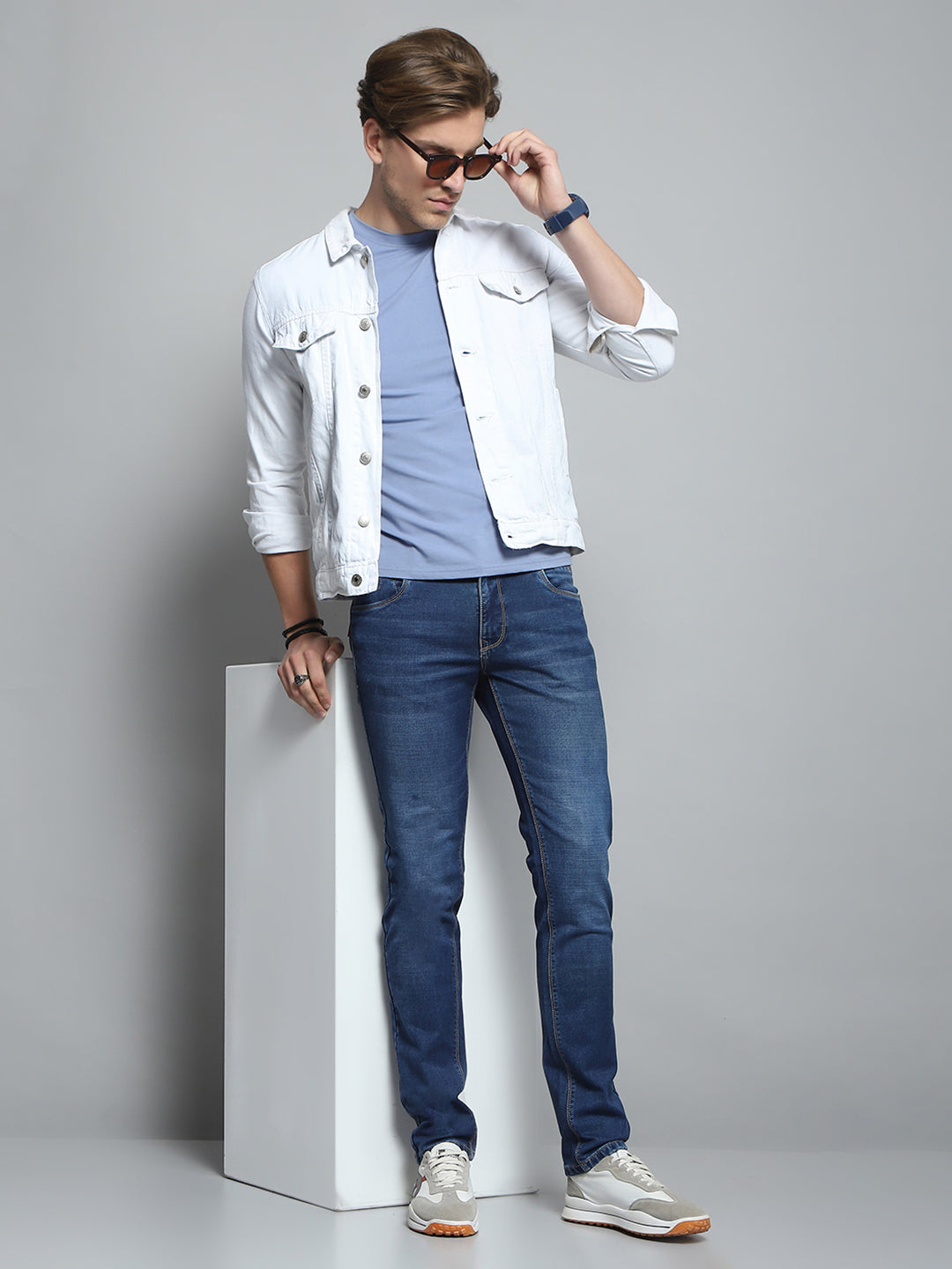 Men Blue Solid Skinny Fit Denim