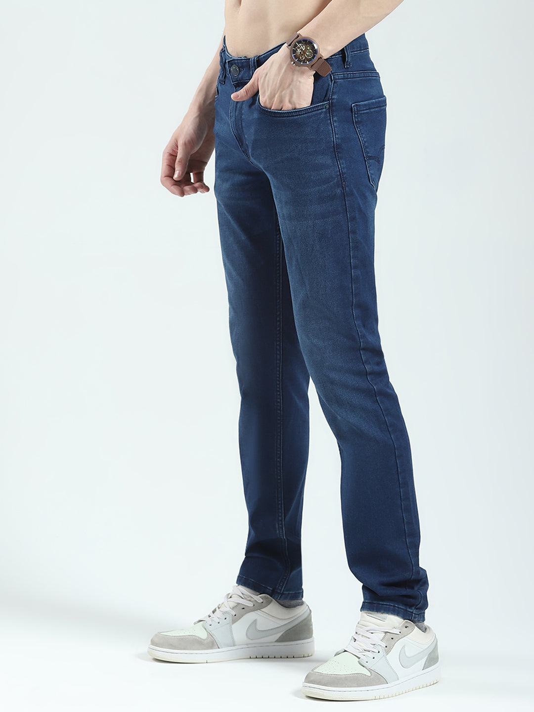 Men Navy Blue Solid Skinny Fit Denim